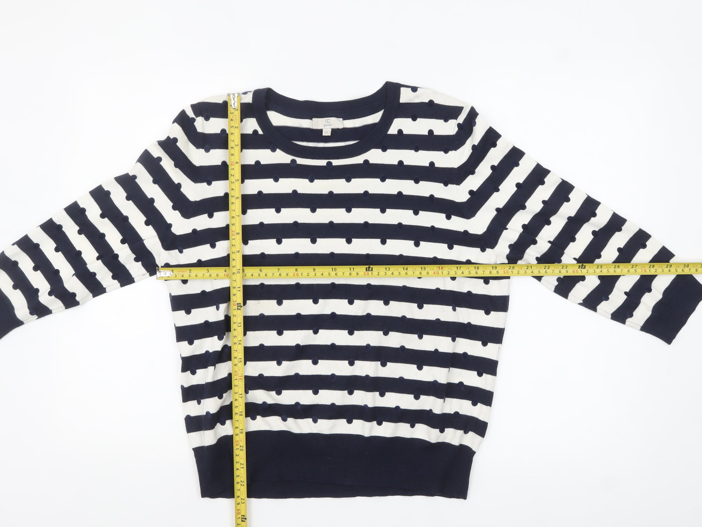 CC Petite Women's Blue Striped 3/4 Sleeve Pullover Jumper XL