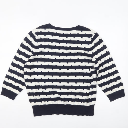 CC Petite Women's Blue Striped 3/4 Sleeve Pullover Jumper XL