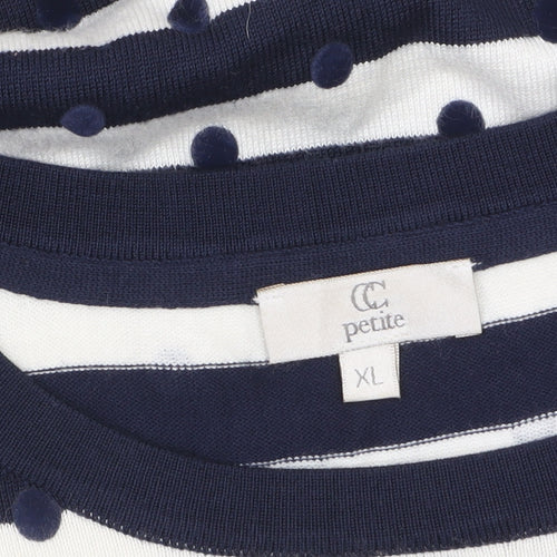 CC Petite Women's Blue Striped 3/4 Sleeve Pullover Jumper XL