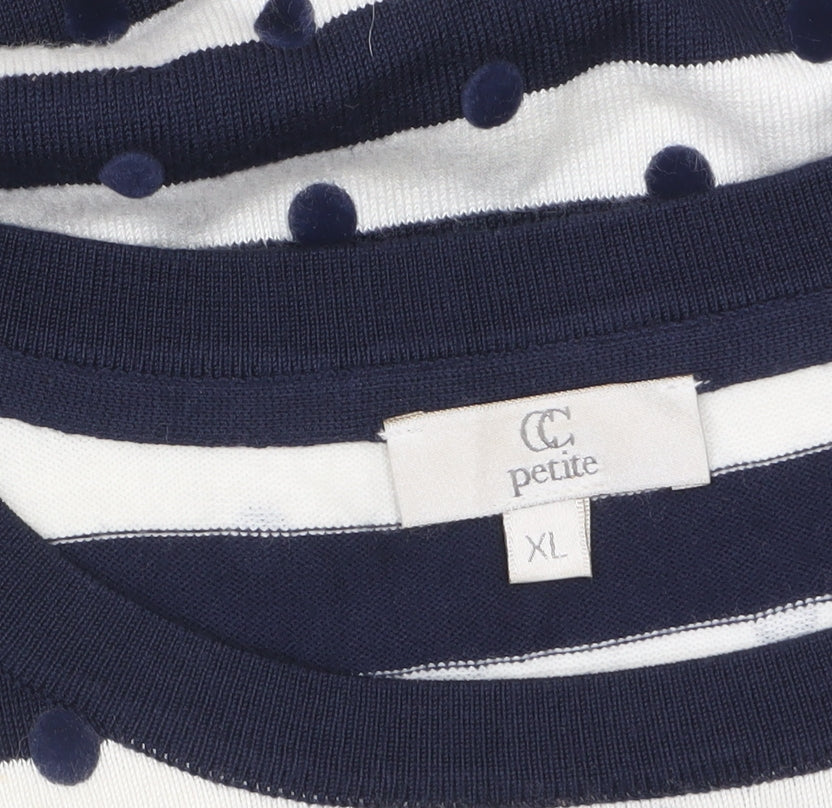 CC Petite Women's Blue Striped 3/4 Sleeve Pullover Jumper XL