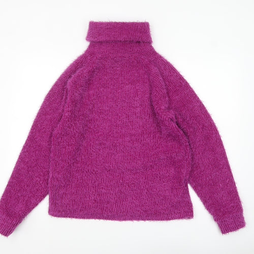 Bershka Women's Purple Roll Neck Chunky Knit Jumper Size 8