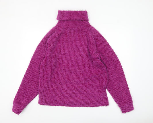 Bershka Women's Purple Roll Neck Chunky Knit Jumper Size 8