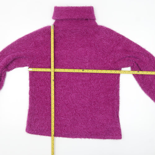 Bershka Women's Purple Roll Neck Chunky Knit Jumper Size 8