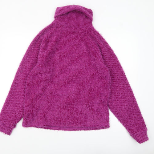 Bershka Women's Purple Roll Neck Chunky Knit Jumper Size 8