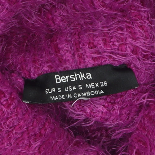 Bershka Women's Purple Roll Neck Chunky Knit Jumper Size 8