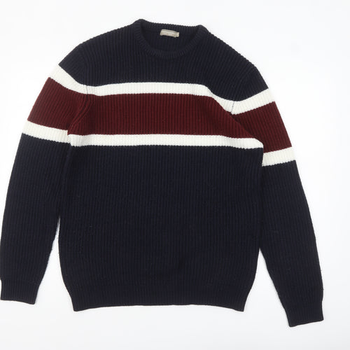 Cotton & Silk Men's Navy Striped Crew Neck Pullover Jumper 2XL