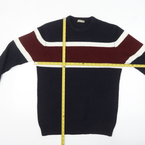 Cotton & Silk Men's Navy Striped Crew Neck Pullover Jumper 2XL