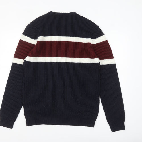 Cotton & Silk Men's Navy Striped Crew Neck Pullover Jumper 2XL