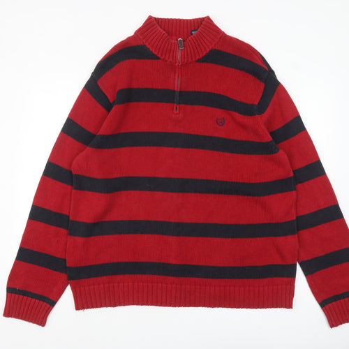 Chaps Men's Red Striped 1/4 Zip Cotton Jumper XL