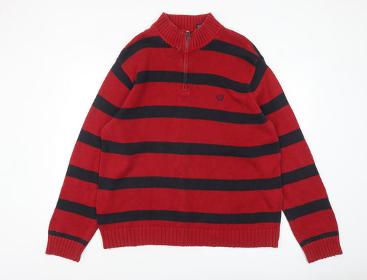 Chaps Men's Red Striped 1/4 Zip Cotton Jumper XL