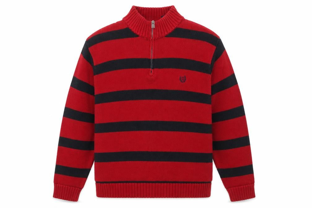 Front view of Chaps Men's Red Striped 1/4 Zip Cotton Jumper XL