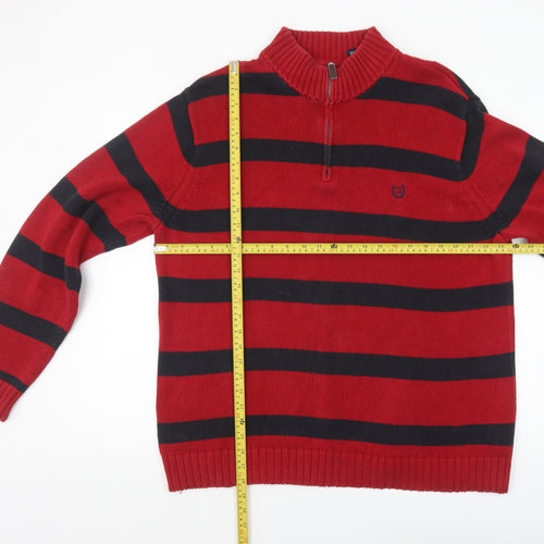 Chaps Men's Red Striped 1/4 Zip Cotton Jumper XL