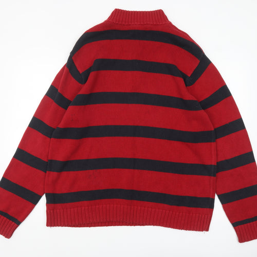 Chaps Men's Red Striped 1/4 Zip Cotton Jumper XL