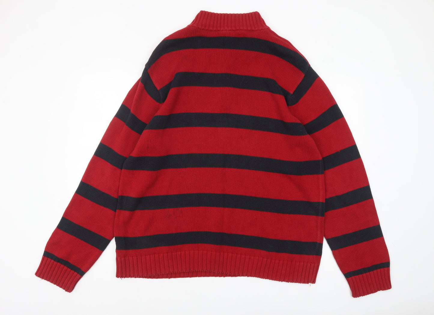 Chaps Men's Red Striped 1/4 Zip Cotton Jumper XL