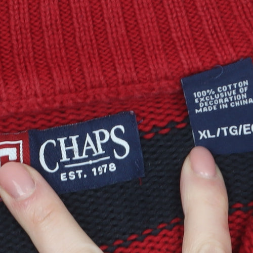 Chaps Men's Red Striped 1/4 Zip Cotton Jumper XL