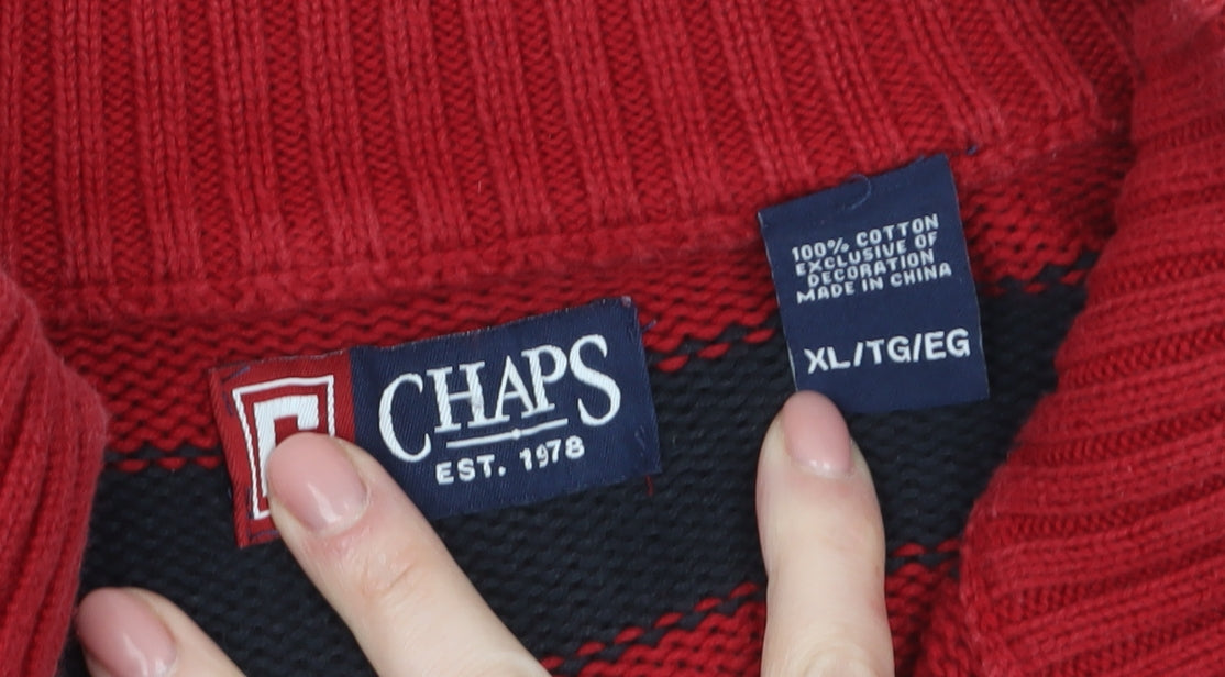 Chaps Men's Red Striped 1/4 Zip Cotton Jumper XL