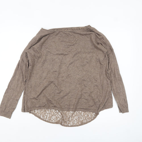 Calliope Women Beige Lace Back Long Sleeve Pullover Jumper S/M