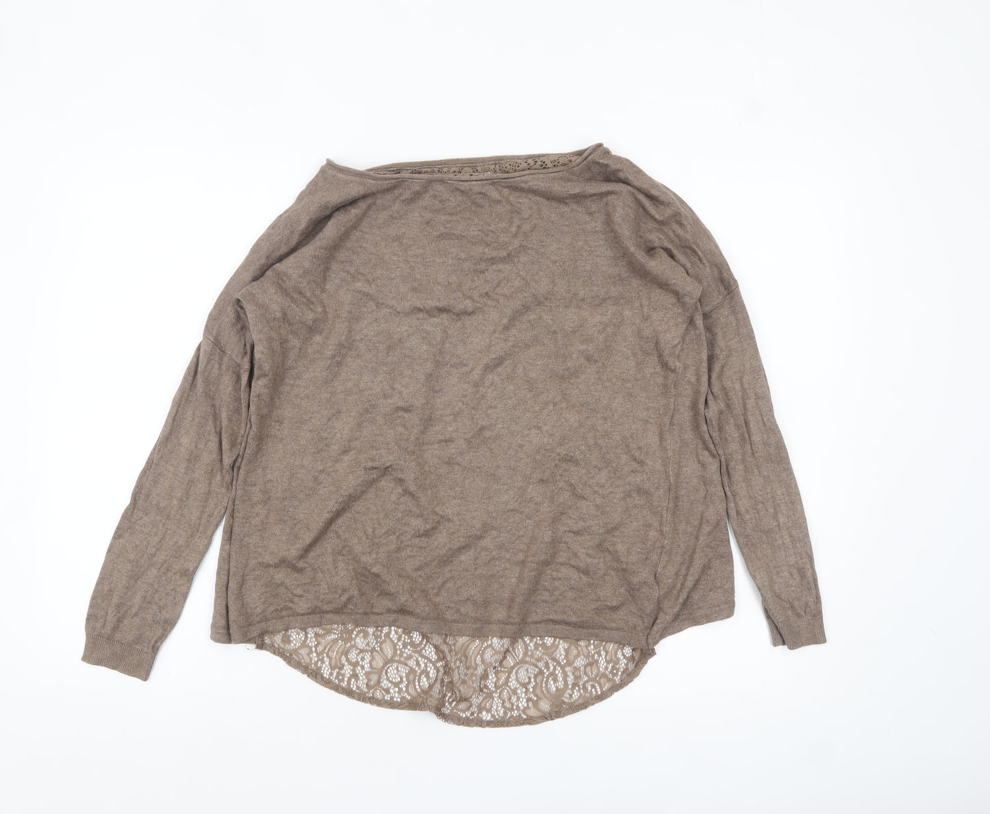 Calliope Women Beige Lace Back Long Sleeve Pullover Jumper S/M