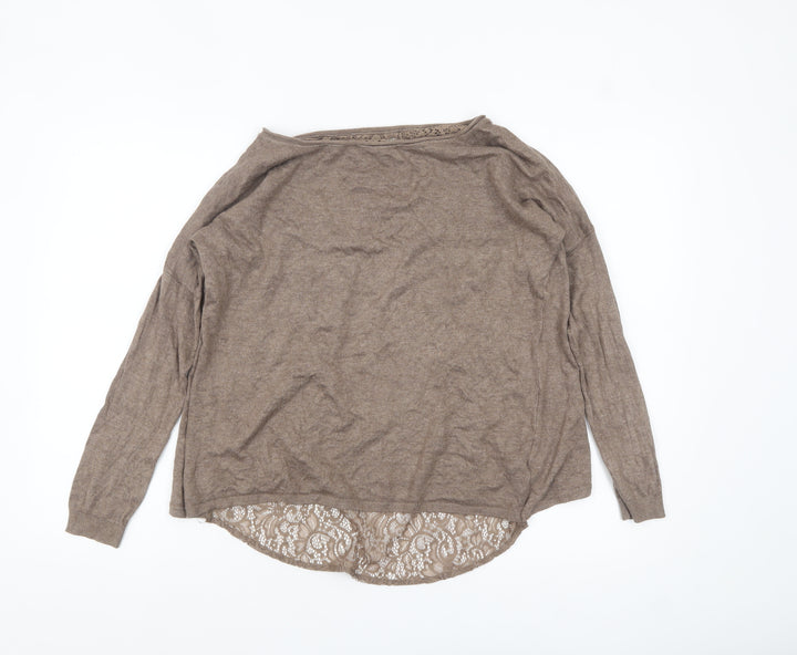 Calliope Women Beige Lace Back Long Sleeve Pullover Jumper S/M