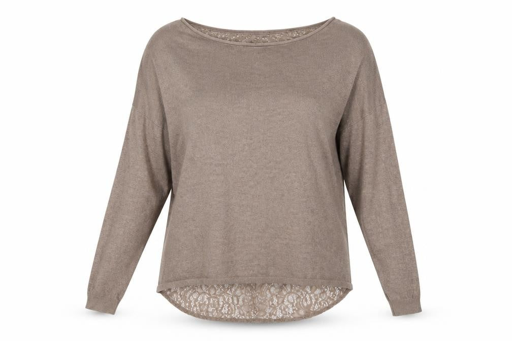 Front view of Calliope Women Beige Lace Back Long Sleeve jumper S/M