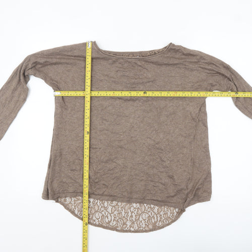 Calliope Women Beige Lace Back Long Sleeve Pullover Jumper S/M