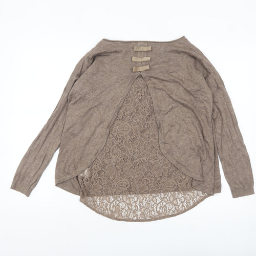 Calliope Women Beige Lace Back Long Sleeve Pullover Jumper S/M
