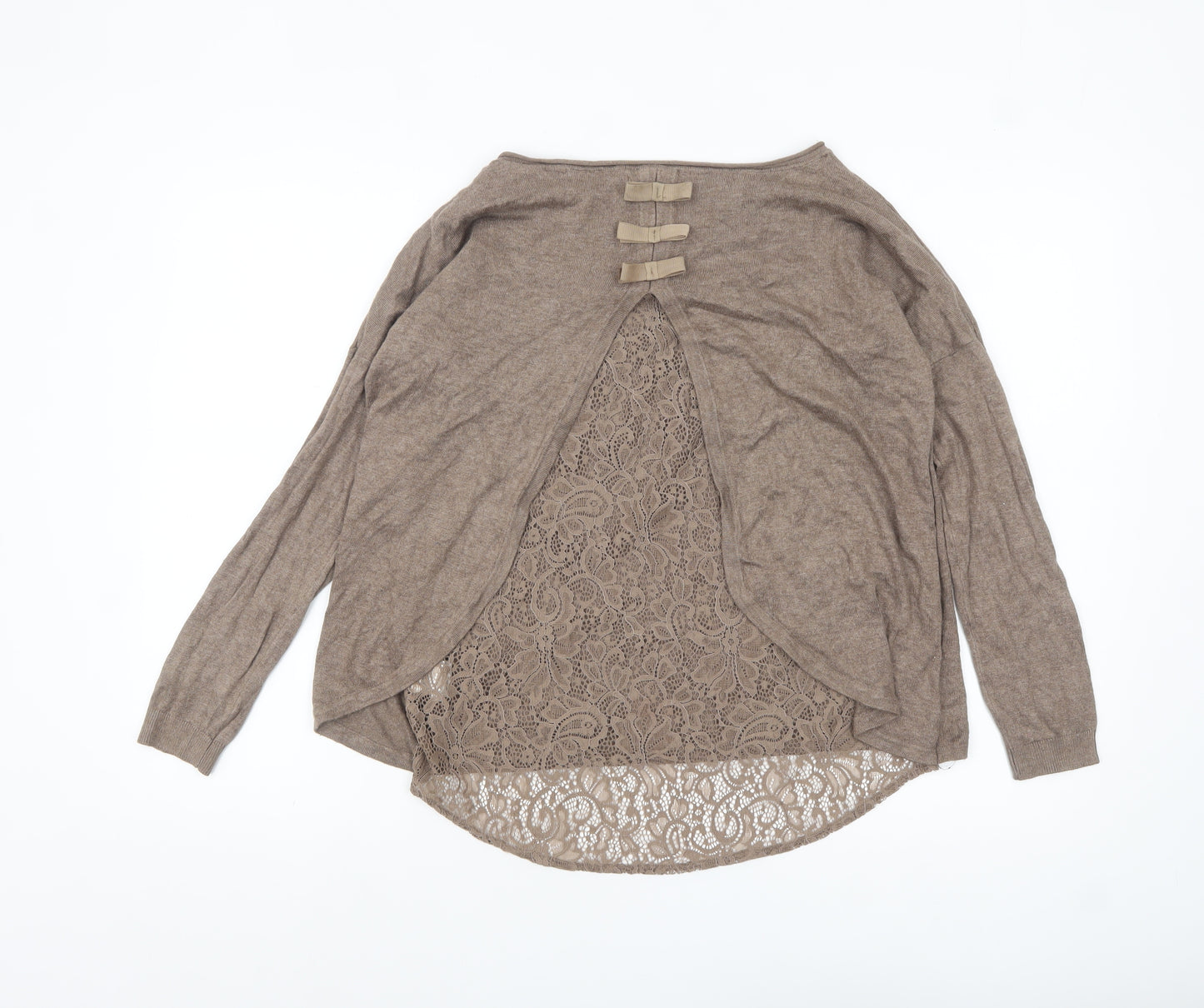 Calliope Women Beige Lace Back Long Sleeve Pullover Jumper S/M