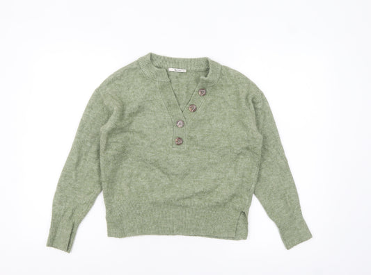 Tu Women’s Green Henley Jumper Size S Long Sleeve Wool Blend