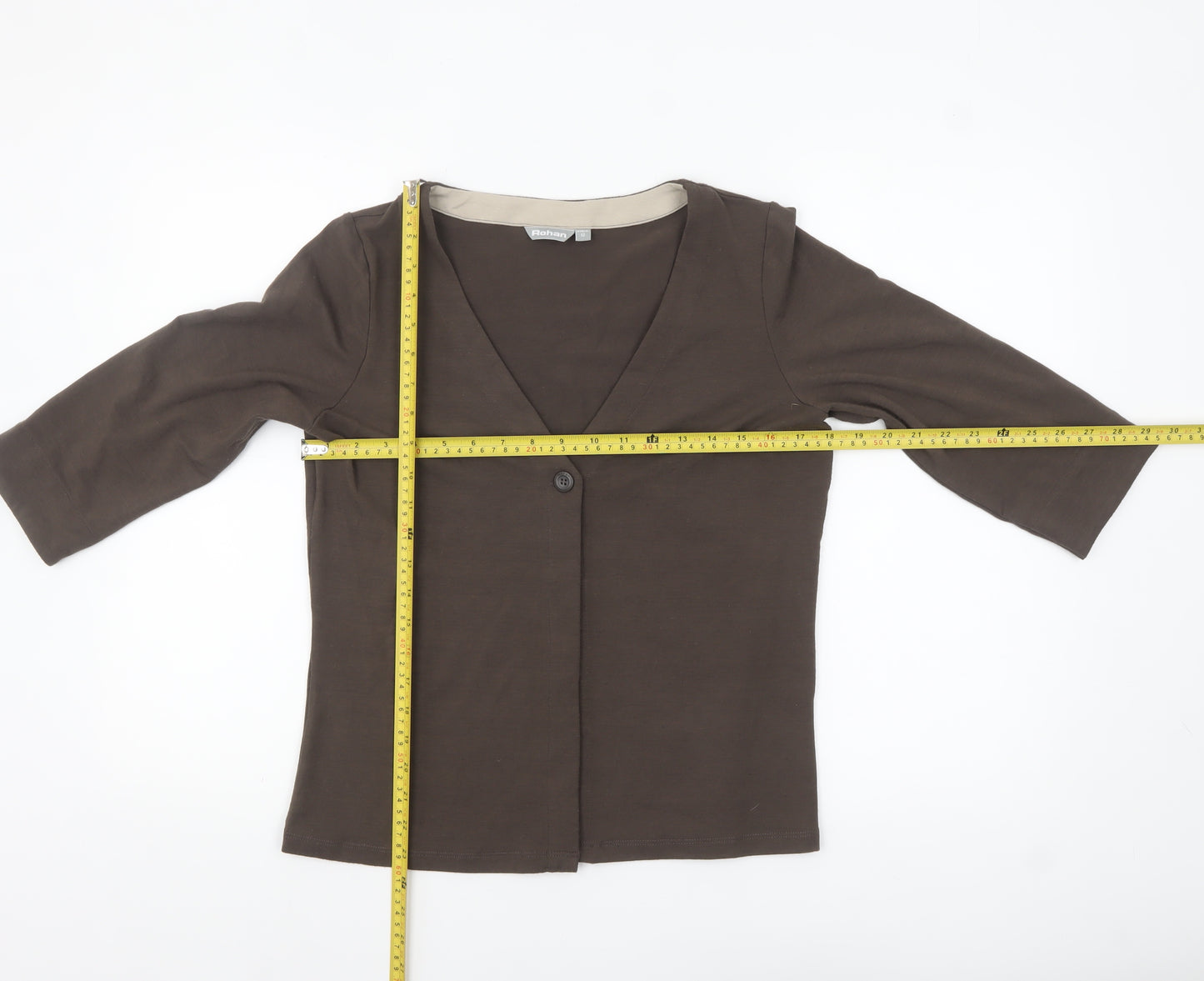 Rohan Womens Brown Size 12 3/4 Sleeve V-Neck Button Cardigan