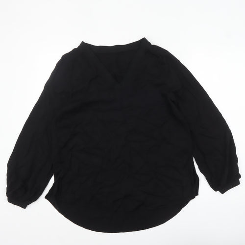 Marks and Spencer Women's Black V-Neck Long Sleeve Viscose Blouse Size 12