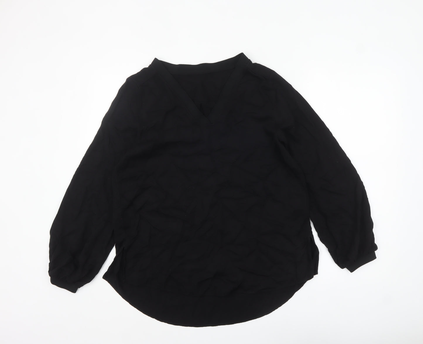 Marks and Spencer Women's Black V-Neck Long Sleeve Viscose Blouse Size 12