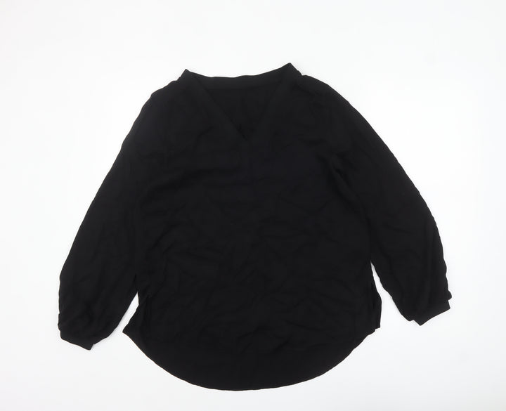 Marks and Spencer Women's Black V-Neck Long Sleeve Viscose Blouse Size 12