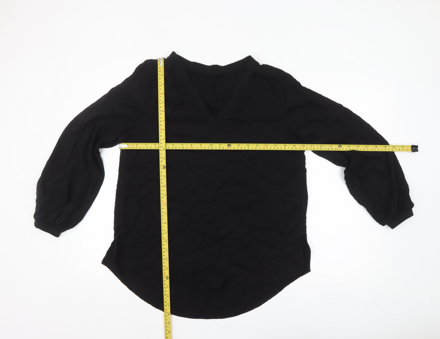 Marks and Spencer Women's Black V-Neck Long Sleeve Viscose Blouse Size 12