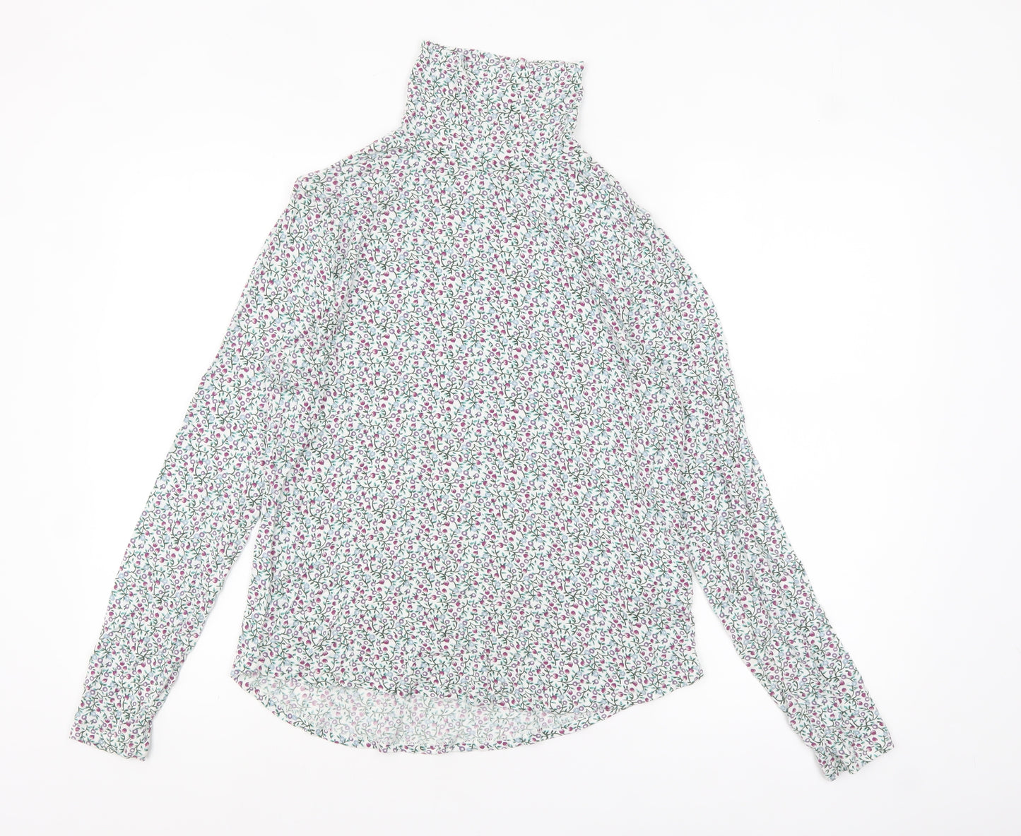 Marks and Spencer Womens Multicoloured Floral Roll Neck Long Sleeve T-Shirt Size 16