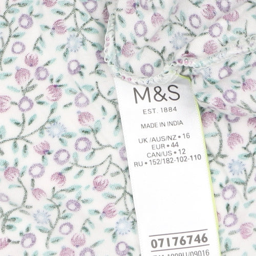 Marks and Spencer Womens Multicoloured Floral Roll Neck Long Sleeve T-Shirt Size 16