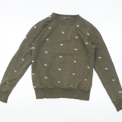 Rydale Womens Khaki Green Dog Print Cotton Blend Pullover Sweatshirt Size 8