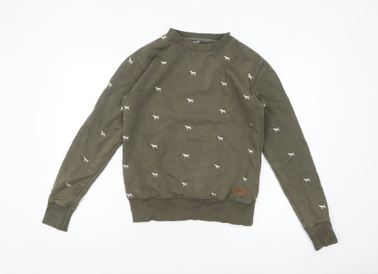 Rydale Womens Khaki Green Dog Print Cotton Blend Pullover Sweatshirt Size 8