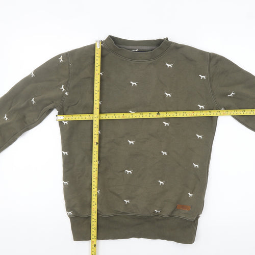 Rydale Womens Khaki Green Dog Print Cotton Blend Pullover Sweatshirt Size 8
