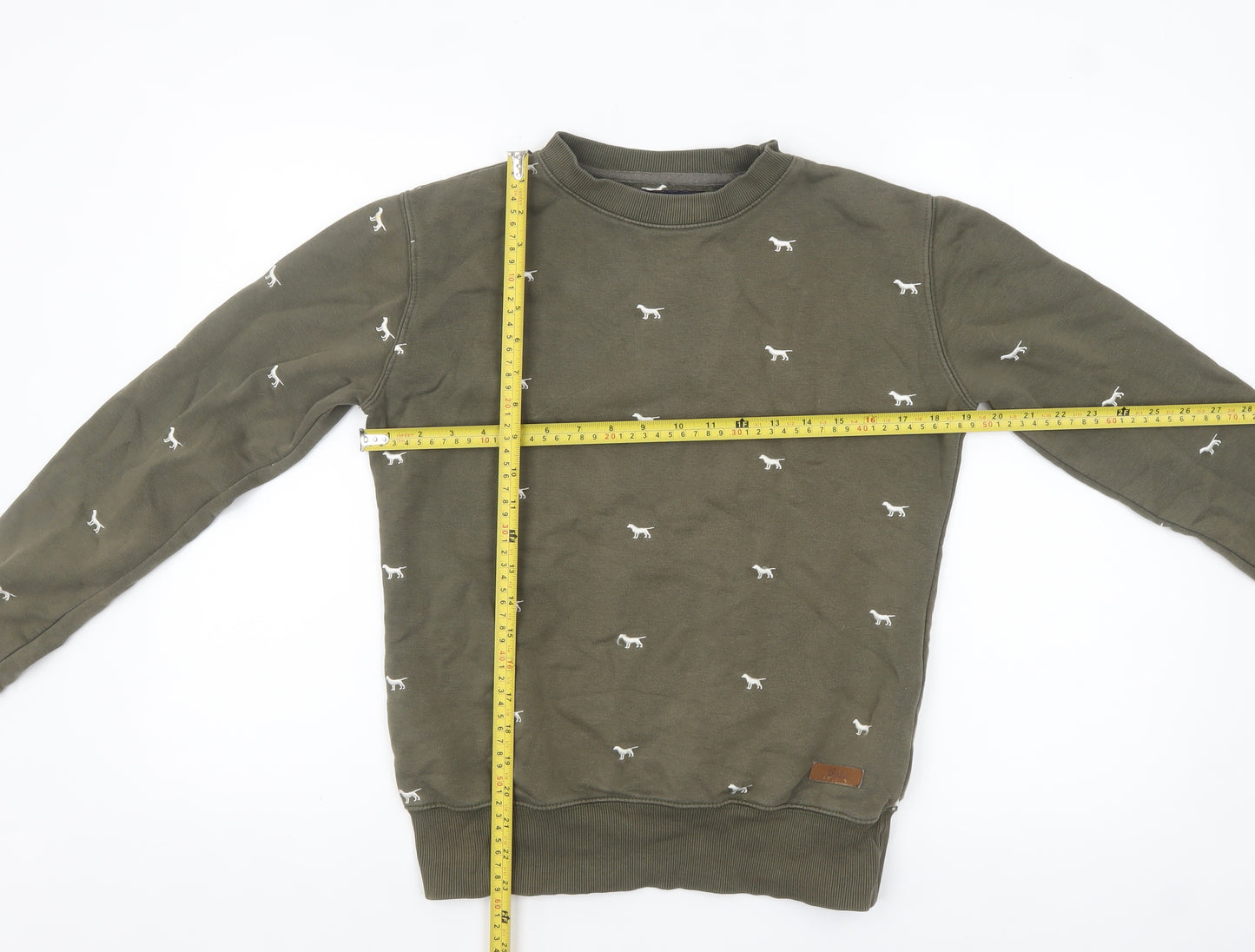 Rydale Womens Khaki Green Dog Print Cotton Blend Pullover Sweatshirt Size 8