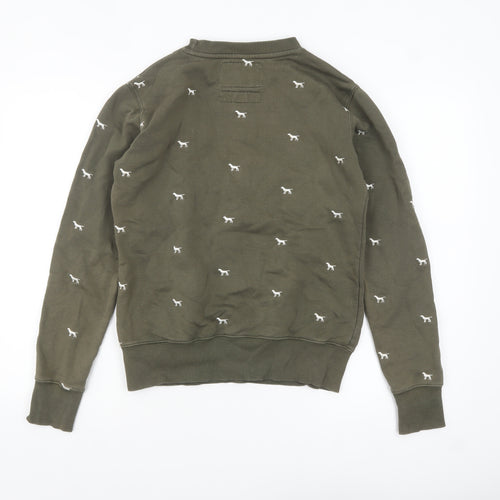 Rydale Womens Khaki Green Dog Print Cotton Blend Pullover Sweatshirt Size 8