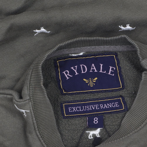 Rydale Womens Khaki Green Dog Print Cotton Blend Pullover Sweatshirt Size 8