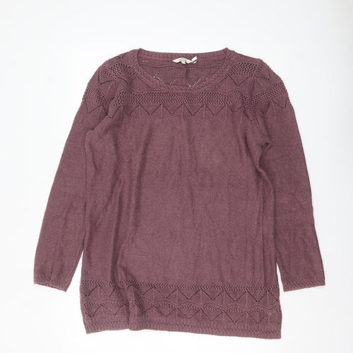 FatFace Womens Purple Cotton Acrylic Open-Knit Jumper Size 18
