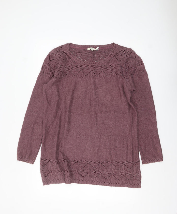 FatFace Womens Purple Cotton Acrylic Open-Knit Jumper Size 18