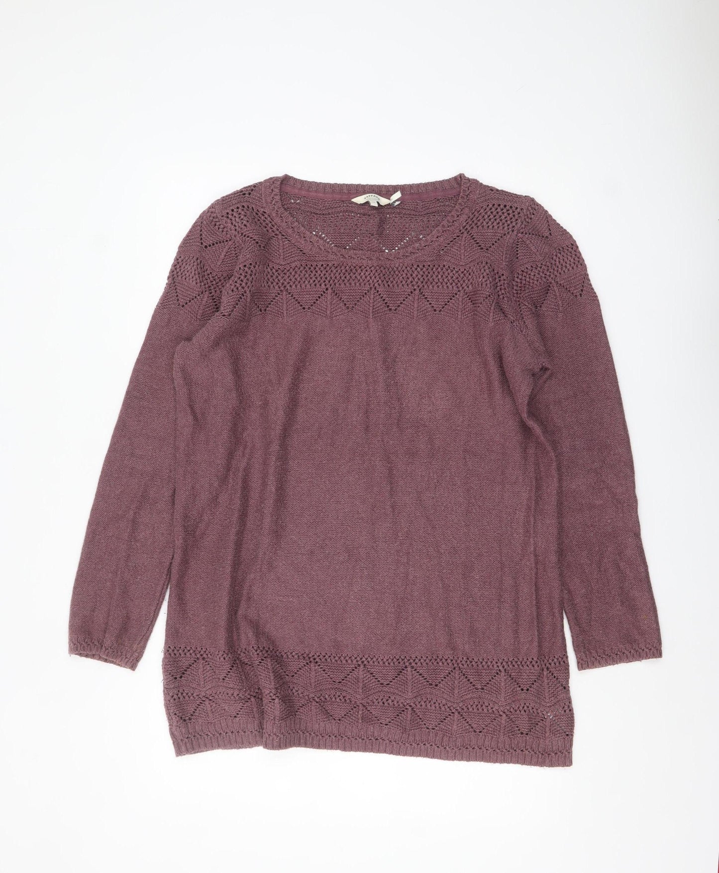 FatFace Womens Purple Cotton Acrylic Open-Knit Jumper Size 18