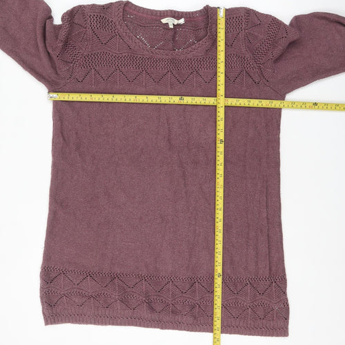 FatFace Womens Purple Cotton Acrylic Open-Knit Jumper Size 18
