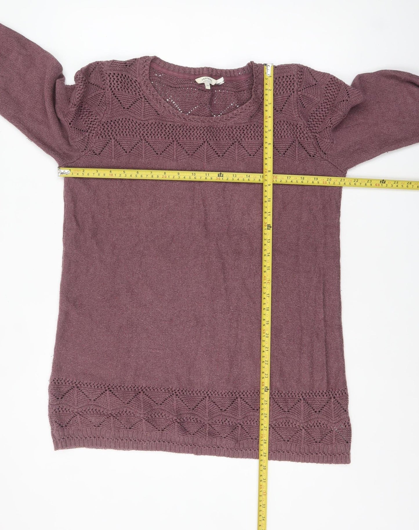 FatFace Womens Purple Cotton Acrylic Open-Knit Jumper Size 18