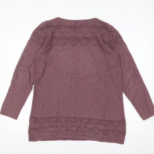 FatFace Womens Purple Cotton Acrylic Open-Knit Jumper Size 18