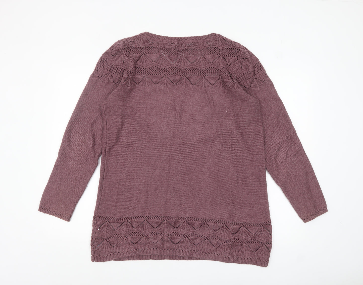 FatFace Womens Purple Cotton Acrylic Open-Knit Jumper Size 18