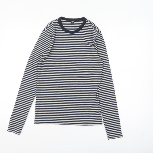 Uniqlo Women's Blue Striped Long Sleeve Cotton Blend Basic T-Shirt Size S