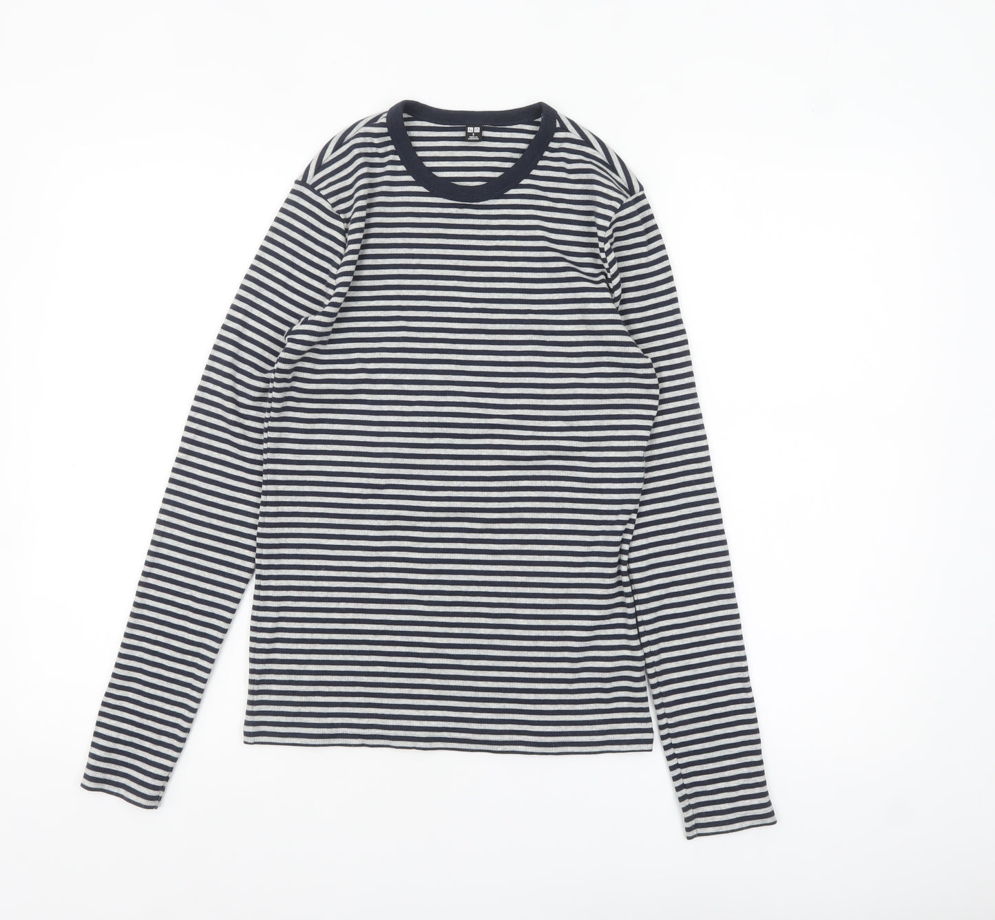 Uniqlo Women's Blue Striped Long Sleeve Cotton Blend Basic T-Shirt Size S